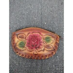 Tooled Leather Coin Wallet Womens Brown Tijuana Floral Zip Around Change Purse